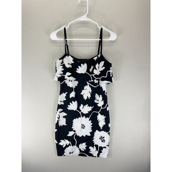 Guess Womens 8 Floral Embroidered Bodycon Dress Removable Straps Black White NWT - Picture 2 of 9